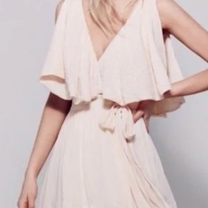 Free People Sylvia  Beaded Blush Wrap Mini Dress